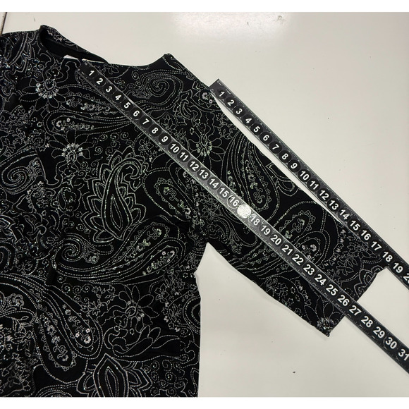 Java Top Womens 3X 26/28 Black Embellished Sparkle Floral Slinky Stretch Party - Picture 4 of 10